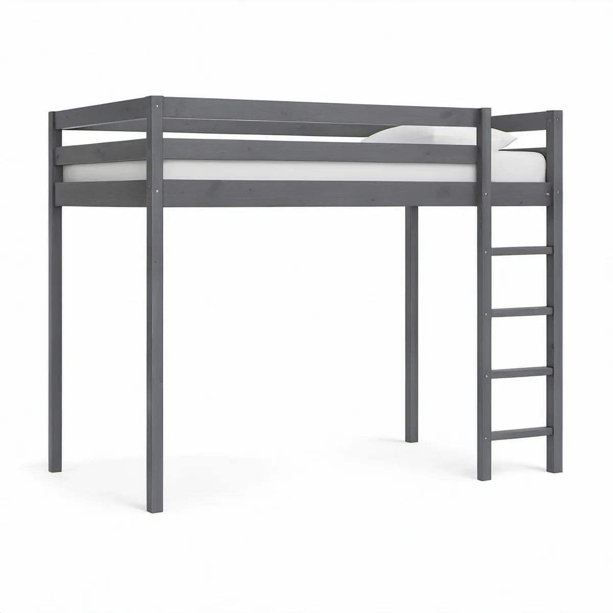 Hochbett aus massivem Kiefernholz, Grau, 90 × 200 cm