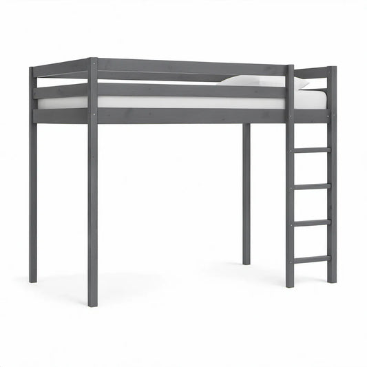 Hochbett aus massivem Kiefernholz, Grau, 90 × 200 cm