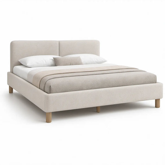 Polsterbett 160 x 200 cm mit Polyesterbezug, Creme