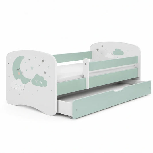 Kinderbett mit Rausfallschutz und Auszug 70 x 140 cm Weiss Mintgrün