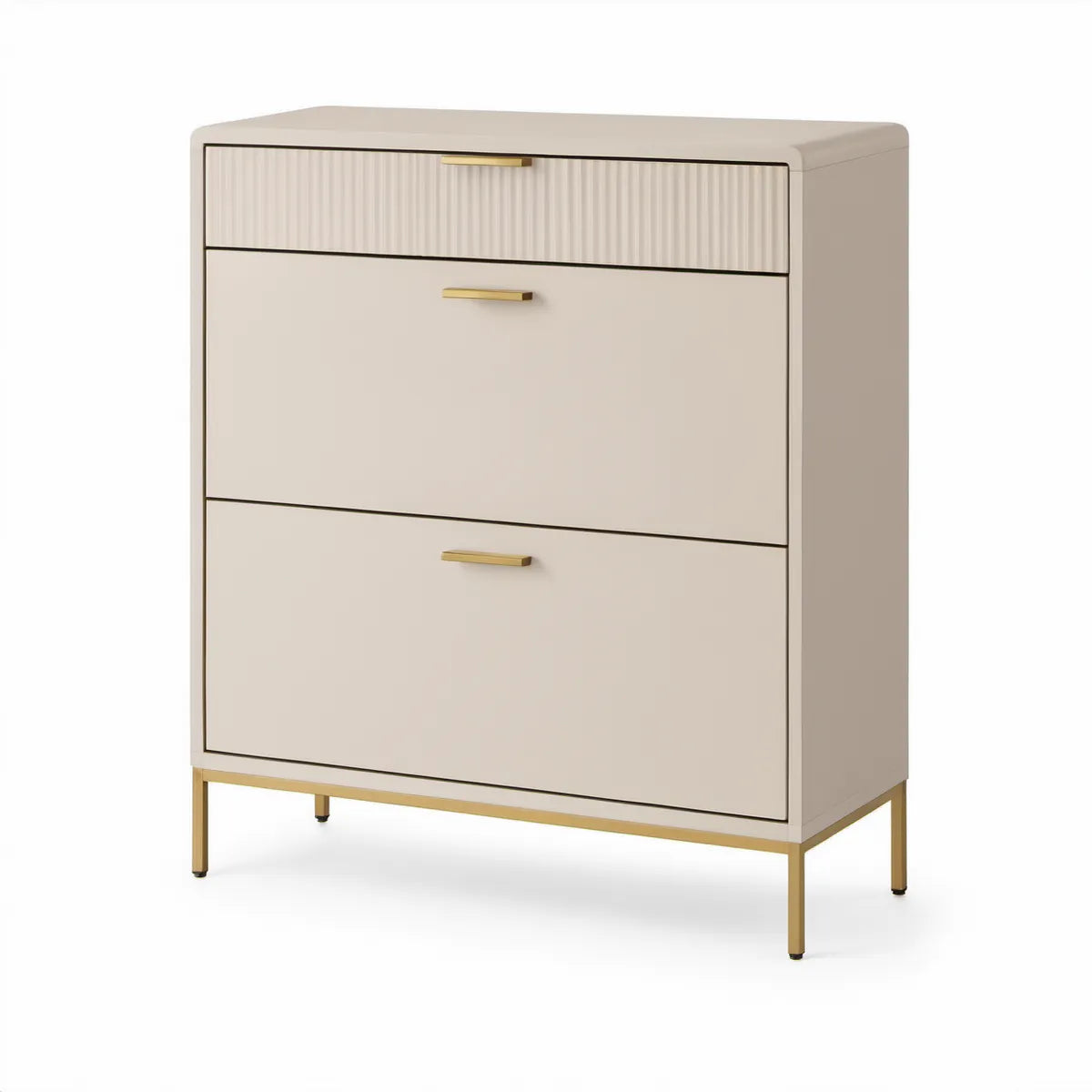 Schuhschrank mit 3 Klappen, 80 x 30 x 100 cm, Creme und Gold