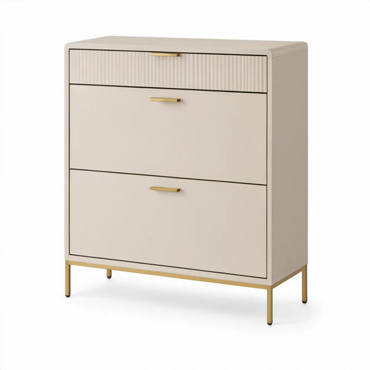 Schuhschrank mit 3 Klappen, 80 x 30 x 100 cm, Creme und Gold