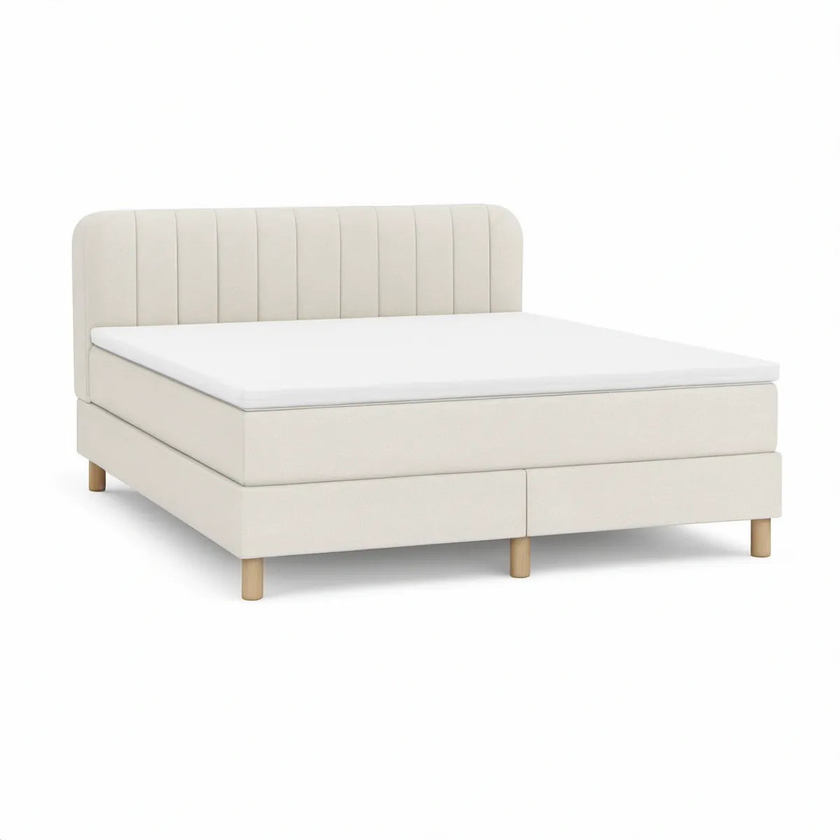 Gepolstertes Doppelbett 180 x 200 cm mit Matratze, Polyester Creme