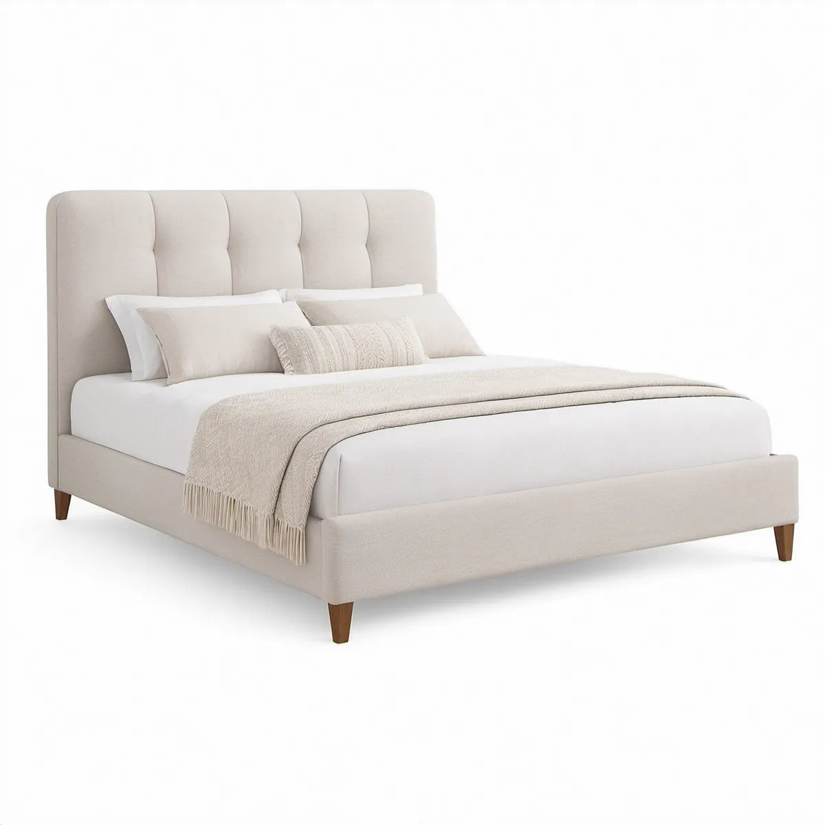 Polsterbett 160 x 200 cm mit gestepptem Kopfteil, Beige