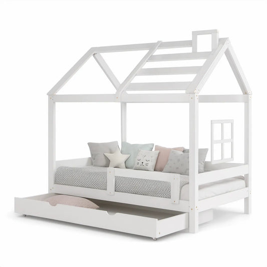 Kinderhausbett in Weiss mit Bettkasten, 90 x 200 cm, 208 x 98 x 170 cm