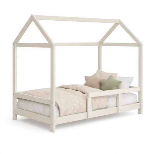 Kinder-Hausbett aus Kiefer-Massivholz, Weiss, 90 x 200 cm